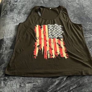 Black Sleeveless Top with American Flag Design